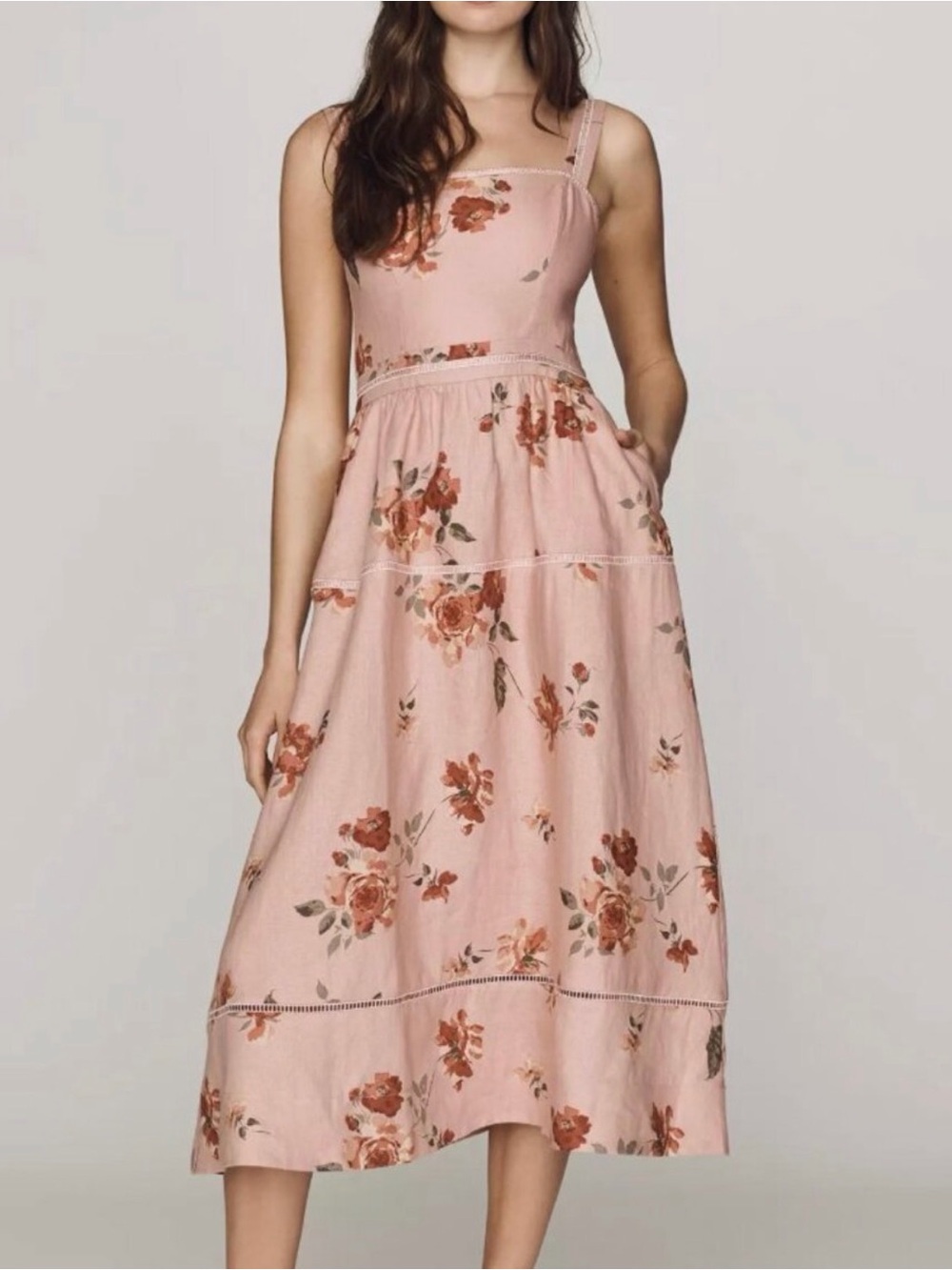 Reformation Pink Floral Midi Dress with Adjustable Straps